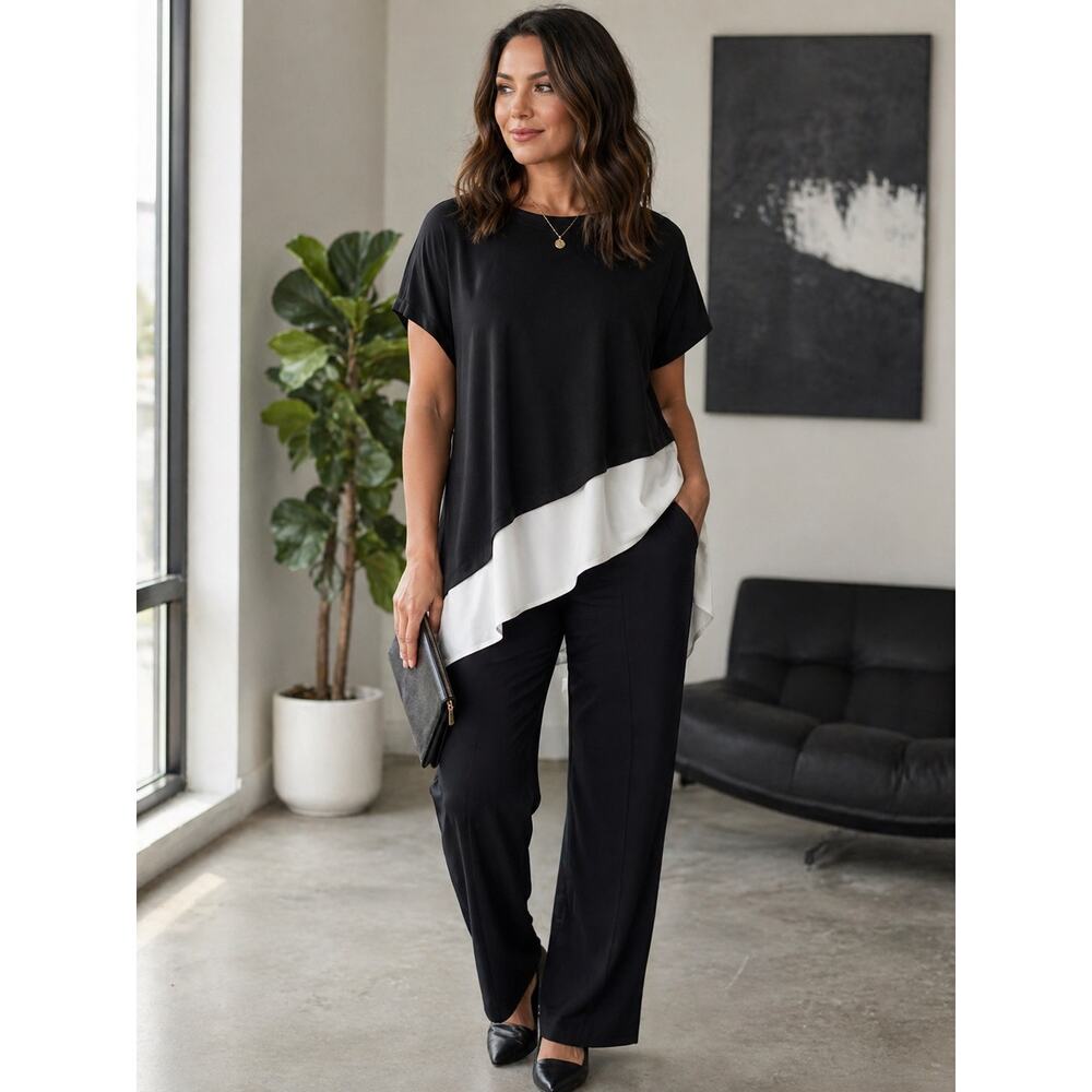 NWT Chico's Asymmetrical Black White Short Sleeve Top 3